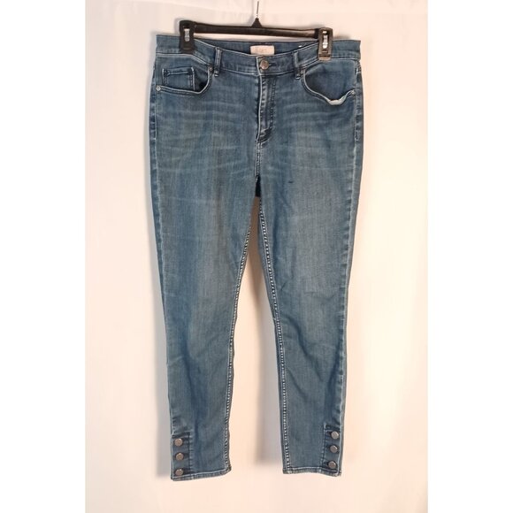 LOFT High Rise Skinny Jeans Size 12 Modern Fit 3 Button Hem Dark Wash - Picture 1 of 9